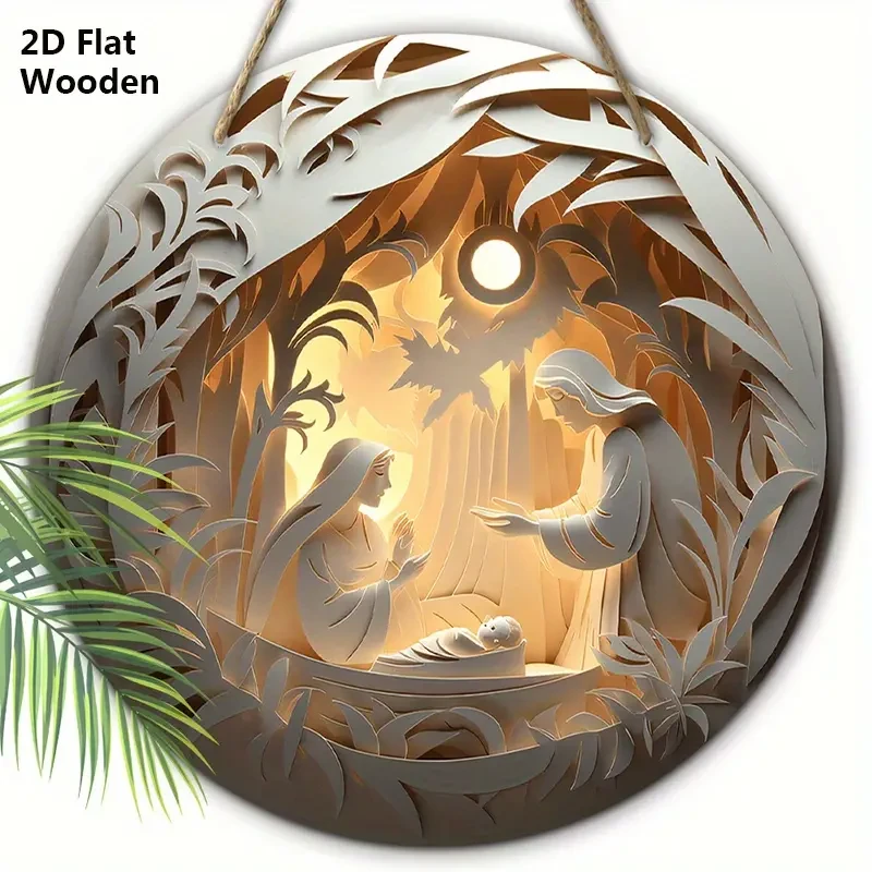 2D Relief Jesus Birth Family Round Wall Hanging Decor