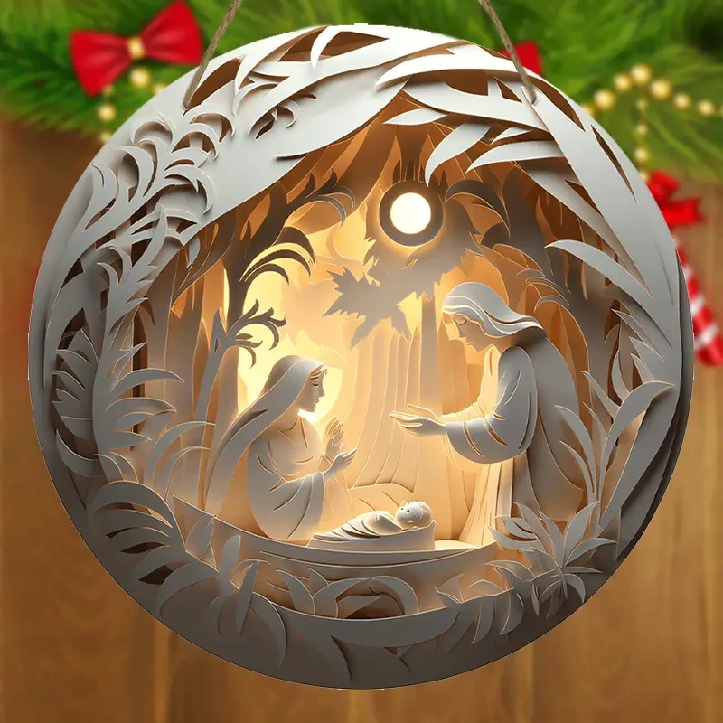 2D Relief Jesus Birth Family Round Wall Hanging Decor