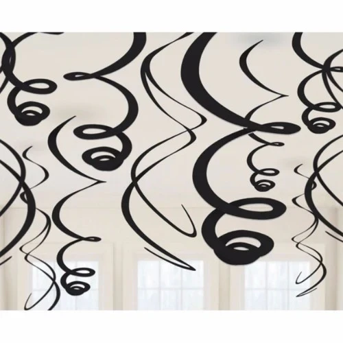 Hanging Swirls Decoration Black - Pack of 12