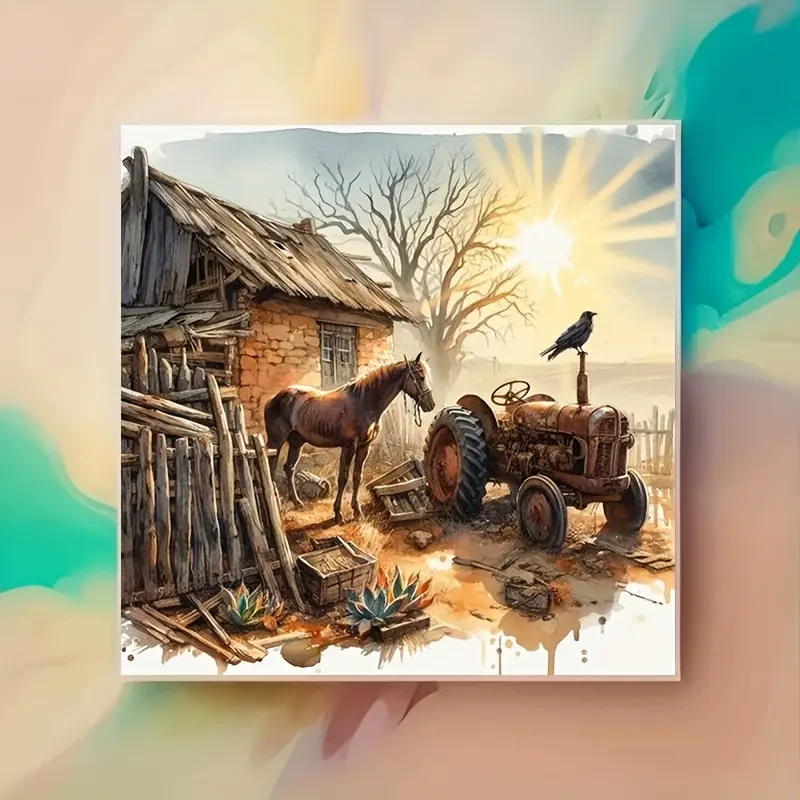 5D DIY Diamond Painting Kit - Rustic Cabin & Horse Scene