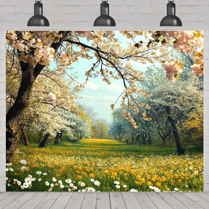 Spring Garden Daisy Flower Backdrop - Rustic Wood Fence, Summer Meadow