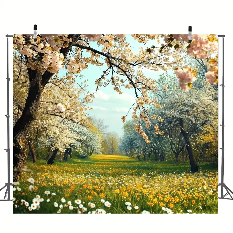 Spring Garden Daisy Flower Backdrop - Rustic Wood Fence, Summer Meadow