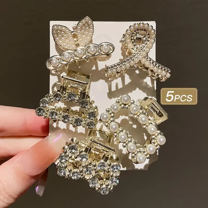 5pcs Girls Imitation Pearl Hair Claws  Small Hair Accessories for Messy Hair
