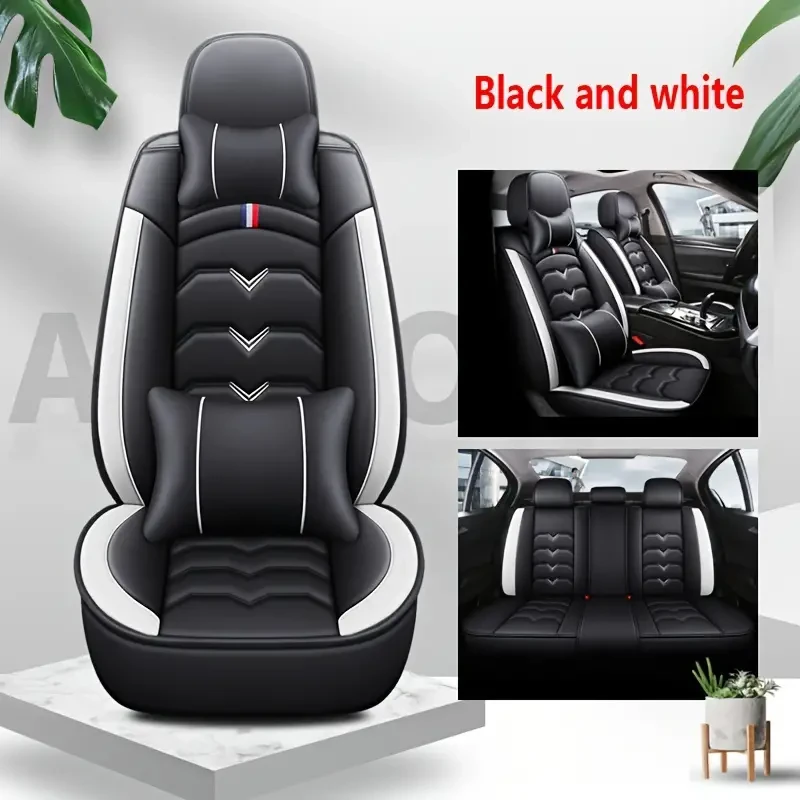 Universal Faux Leather Car Seat Cover Set  All-Season, Full Surround for 5-Seaters