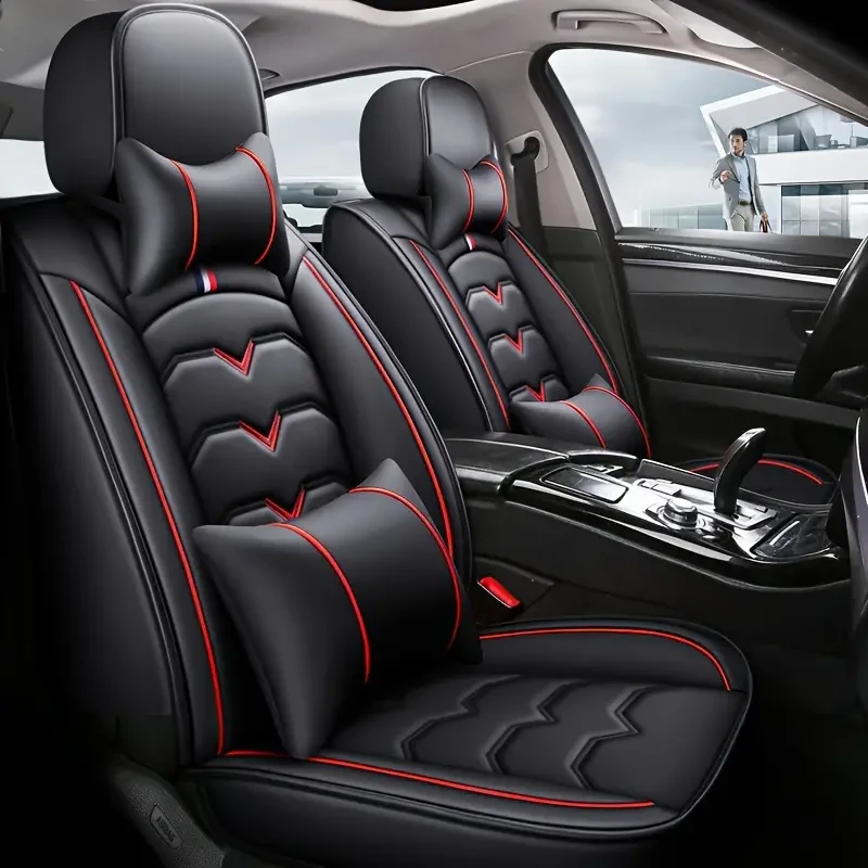 Universal Faux Leather Car Seat Cover Set  All-Season, Full Surround for 5-Seaters