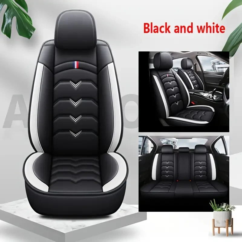Universal Faux Leather Car Seat Cover Set  All-Season, Full Surround for 5-Seaters