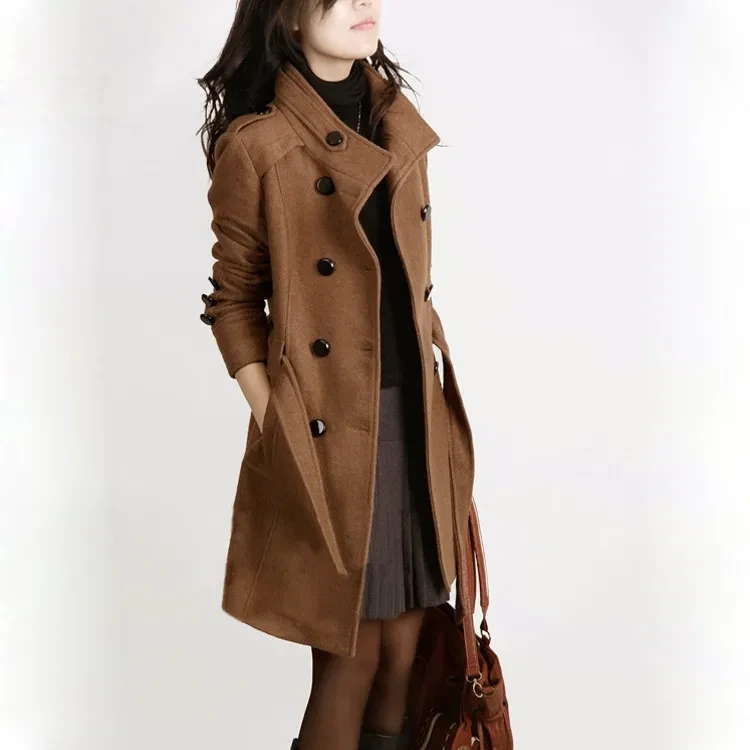 Korean Style Slim Waist Plus Size Woolen Mid-length Woolen Coat