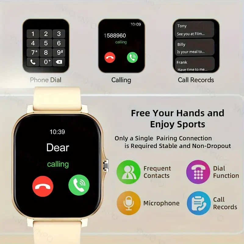 Unisex Ultra-Slim Smartwatch - Activity & Fitness Tracker with Wireless Calling, Multi-Sport Modes, Camera Control, Message Notifications, Borderless Design for Android and iPhone