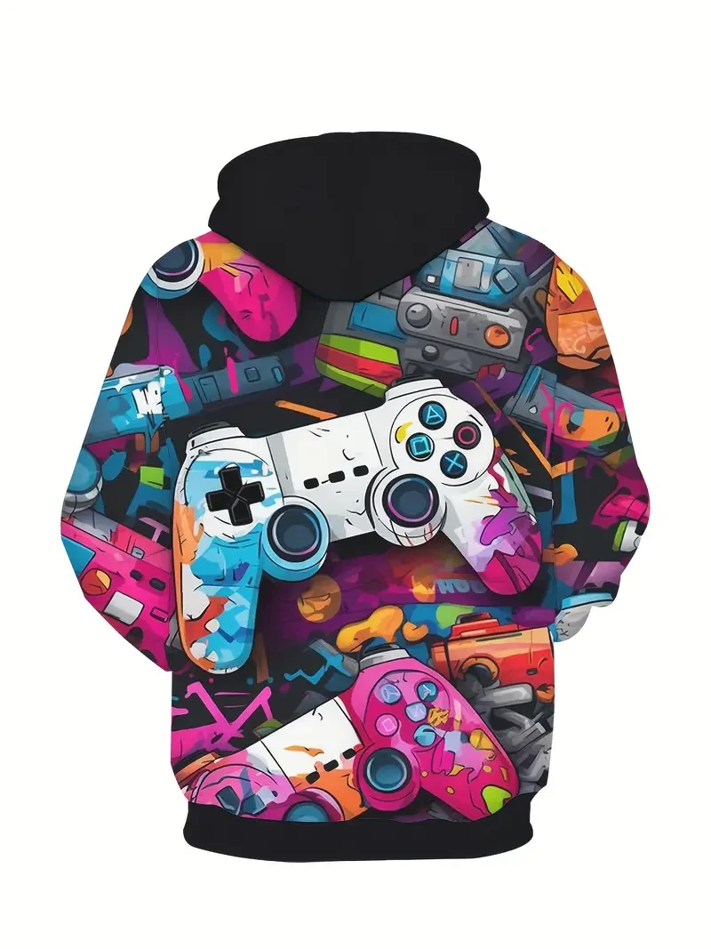 3pcs Boys' Gamer Hoodie Set - 3D Game Controller Print, Long Sleeve Pullover with Pockets for Fall/Winter Outdoor Fun
