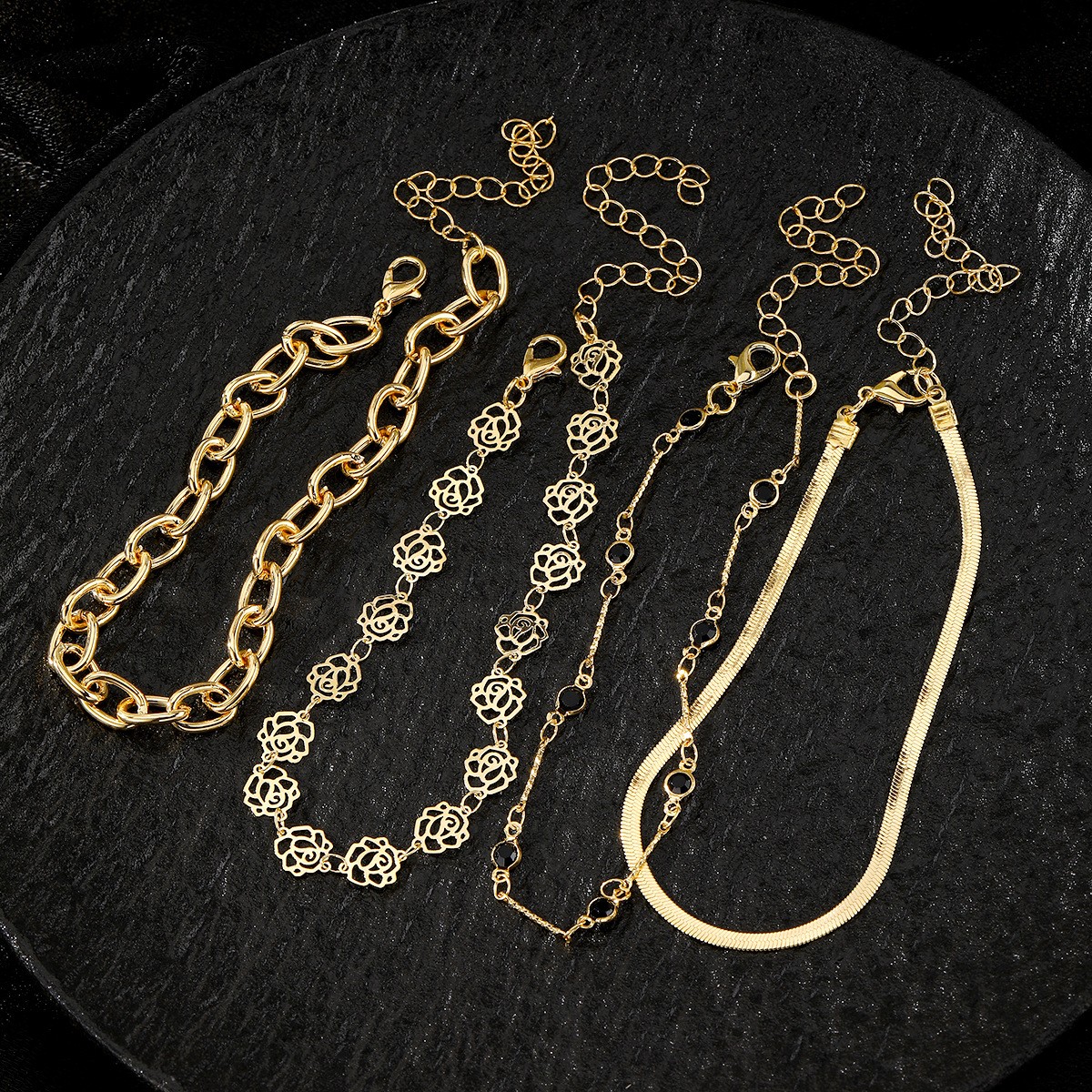 Rose Black Diamond Anklet 4-piece Set