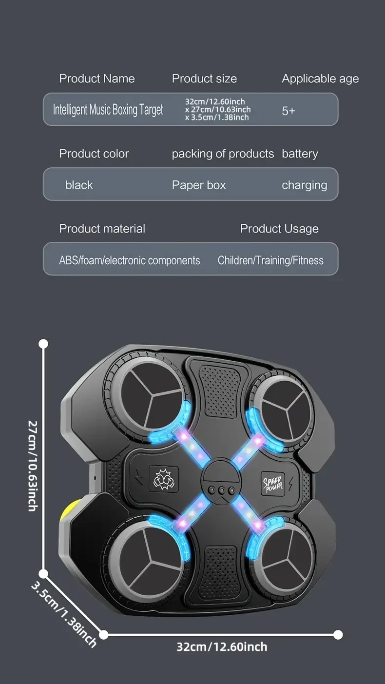 Interactive Electronic Boxing Target with Dynamic Impact Light & Sound Effects, Punching Board with Gloves, Adjustable Speed, Suction Cup Mount, Indoor Exercise & Play Toy, Educational Gift for Kids 3+ (Power Cable Required, Batteries Not Included)