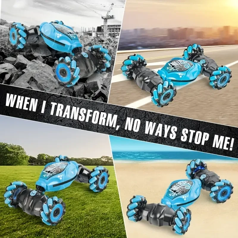 LED-Lit Gesture-Controlled Stunt RC Car  Transforming, Climbing, & Rechargeable