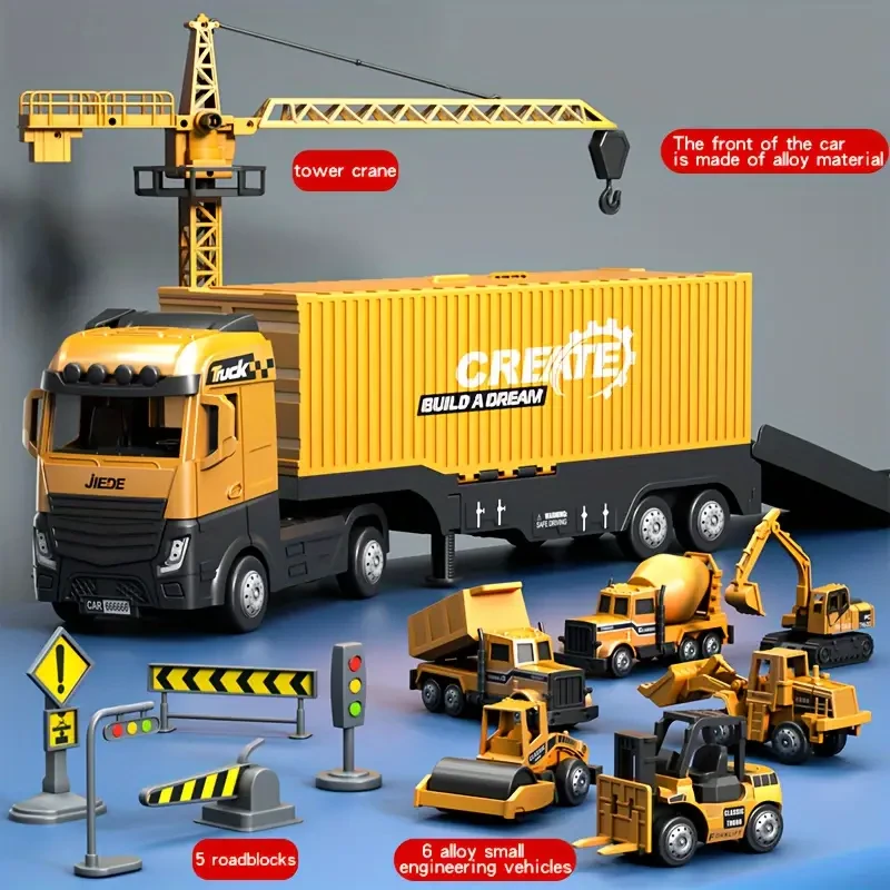 Super Large Alloy Container Engineering Vehicle Set  Toy Crane Model & Container