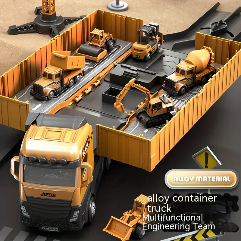 Super Large Alloy Container Engineering Vehicle Set  Toy Crane Model & Container