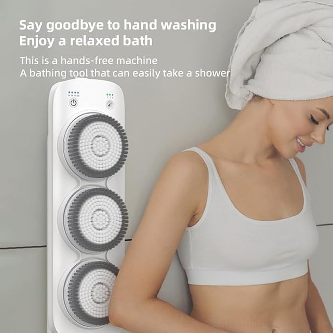 Electric Body Brush Back Scrubber  Wall-Mounted Rechargeable Body Shower Brush with Soft Bristles