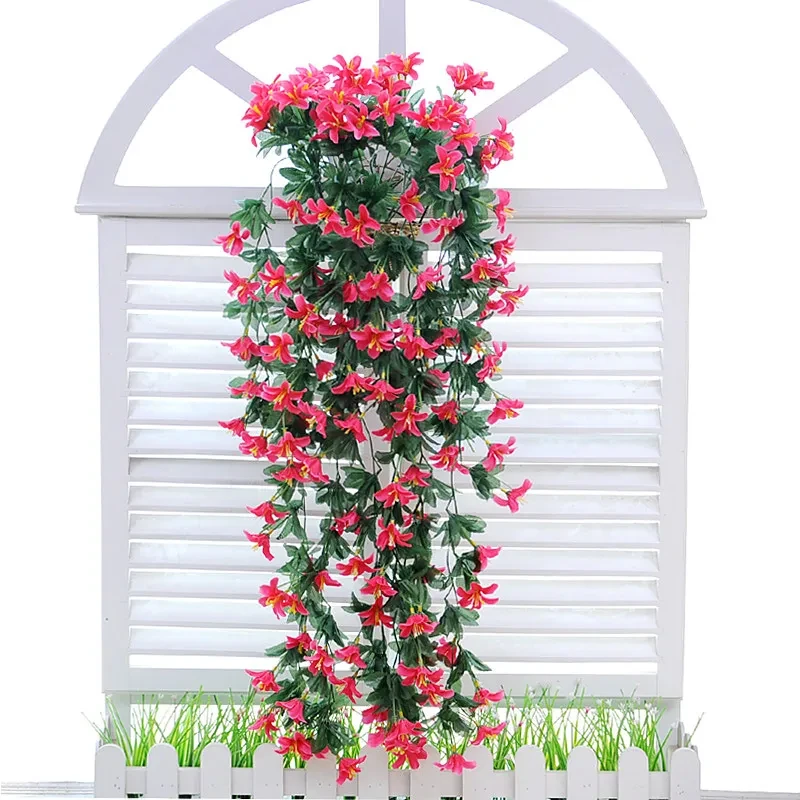 Silk Artificial Flowers Lily Flower Vine Wall Hanging Basket