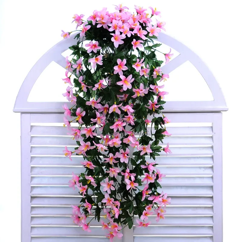 Silk Artificial Flowers Lily Flower Vine Wall Hanging Basket