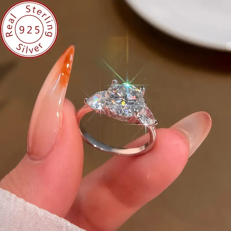 Elegant 3CT Moissanite Engagement Ring Sterling Silver 925, Luxurious Bridal Promise Band, Holiday Theme, Fine Jewelry Gift for Valentine's Day, Wedding & Anniversary - Women's Timeless Elegance
