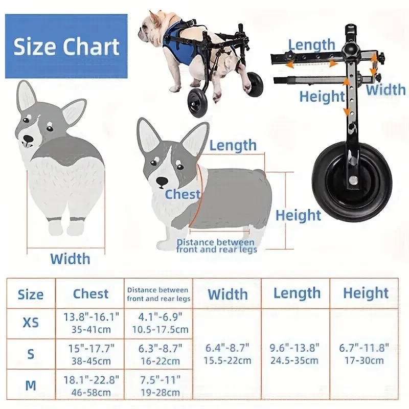 Adjustable Dog Wheelchair for Rehabilitation - Pet Mobility Aid for Disabled, Injured Dogs - Comfortable Walking Assist Cart - Allows for Bathroom Use - Pet Support for Recovery and Health