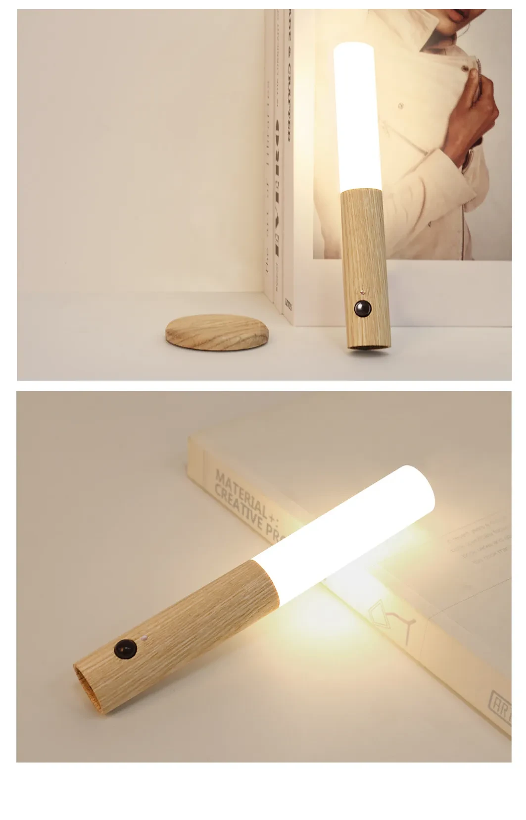 Auto LED USB Magnetic Wood Wireless Night Light