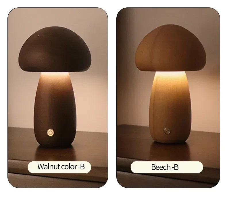 INS Wooden Cute Mushroom LED Night Light