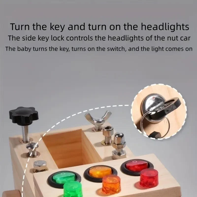 Wooden LED Switch Busy Board with Screwdriver Tool - Early Learning Toy for Youngsters, Hands-On Educational & Relax Activity