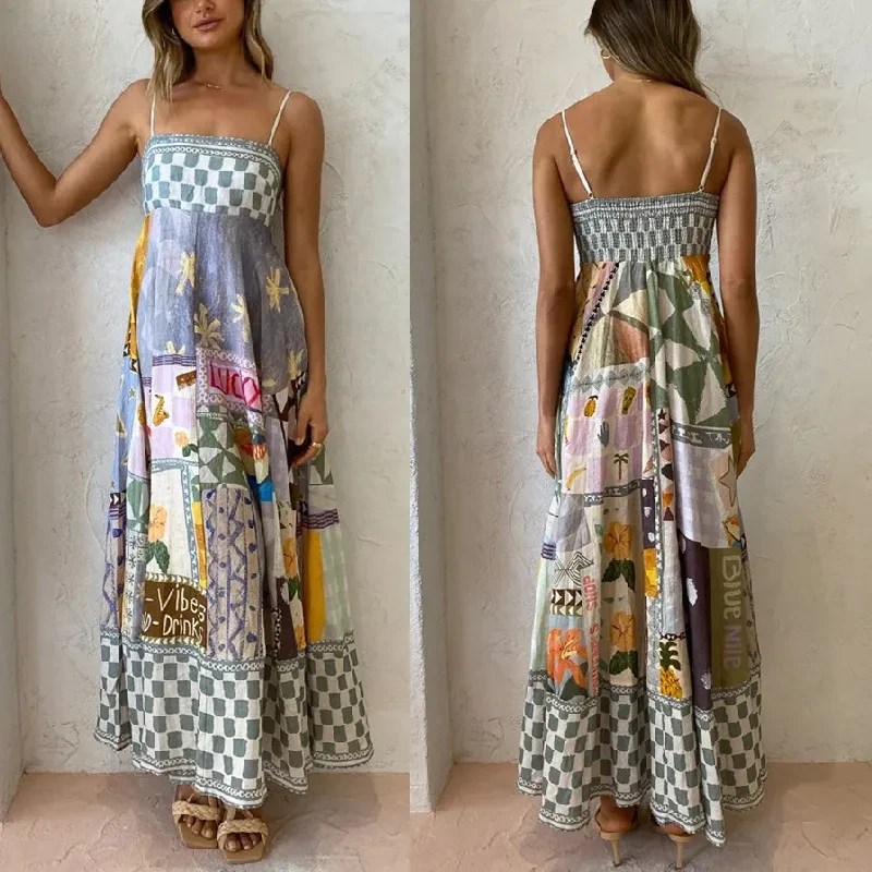 Printed Large Swing Sling Dress Women