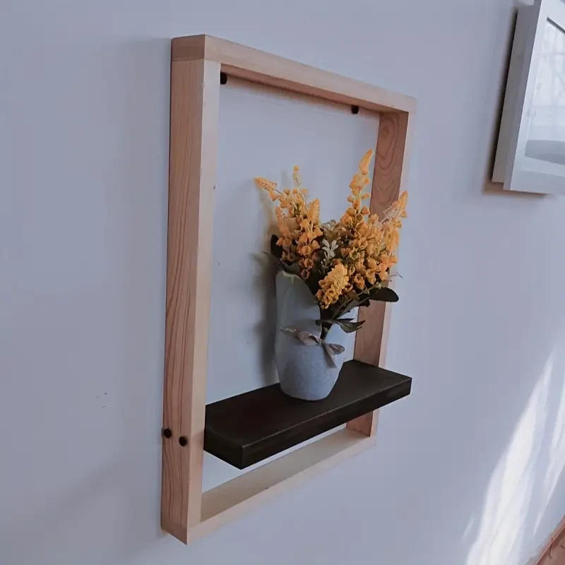 Rustic Wooden Hanging Shelf - Wall Mounted Display Rack for Home Decor