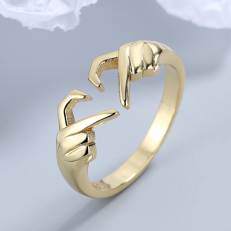 Romantic Heart & Hand Couple Ring  Silver Adjustable Open Ring for Lovers