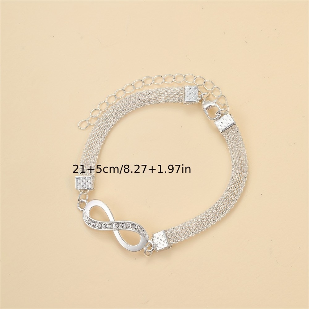 Shiny Infinity Anklet  Silver Rhinestone 8-Character Vintage Ankle Bracelet for Women