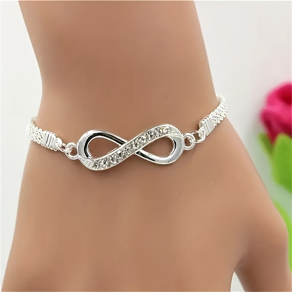 Shiny Infinity Anklet  Silver Rhinestone 8-Character Vintage Ankle Bracelet for Women