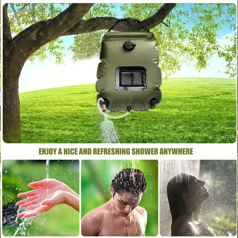 Solar Heated Camping Shower Bag - Portable Bath Bag with Removable Hose