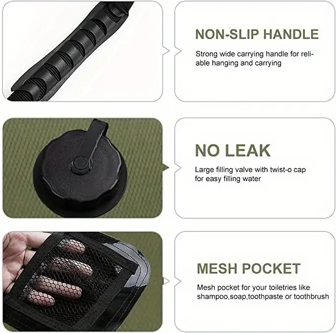 Solar Heated Camping Shower Bag - Portable Bath Bag with Removable Hose