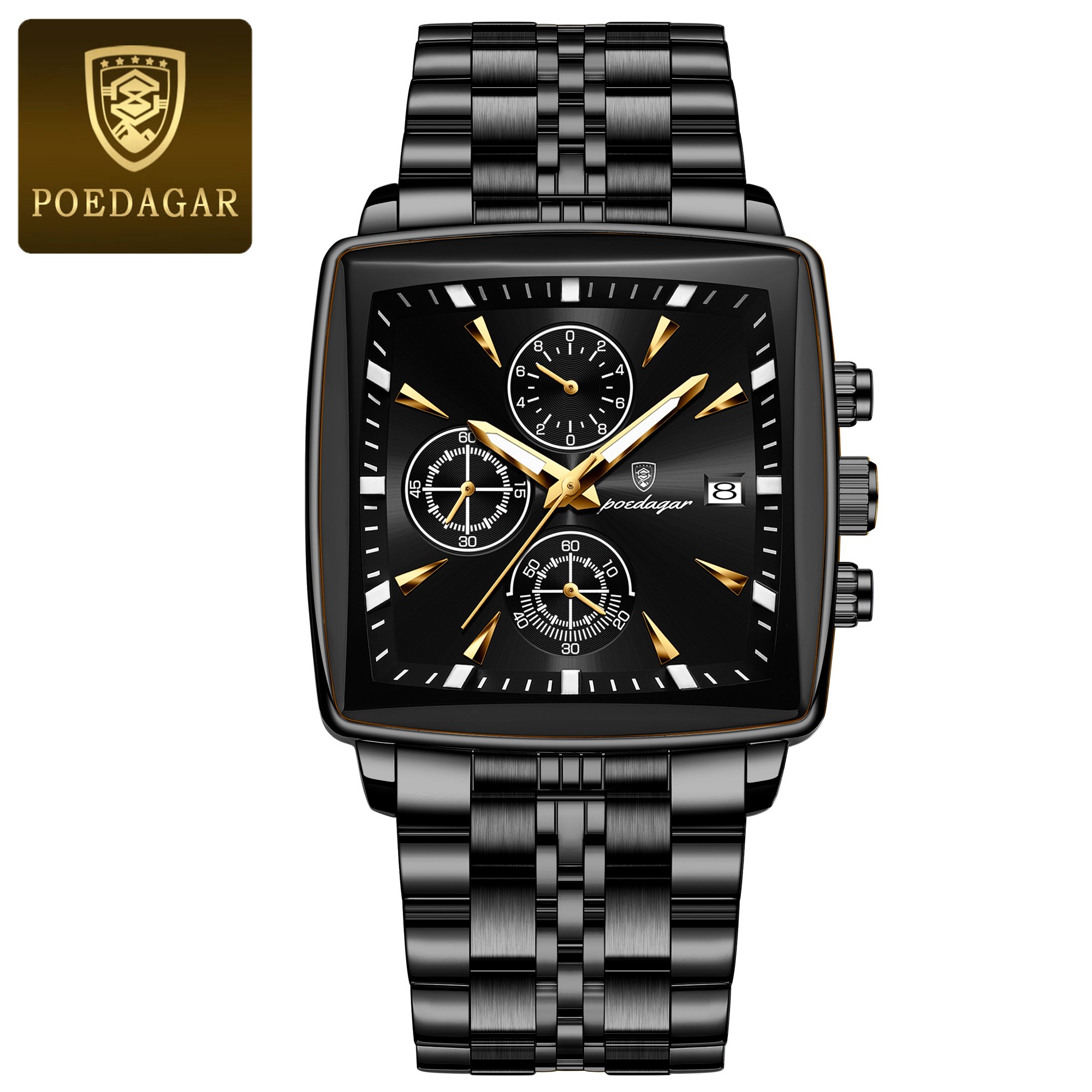POEDAGAR Luxury Square Mens Sports Watch