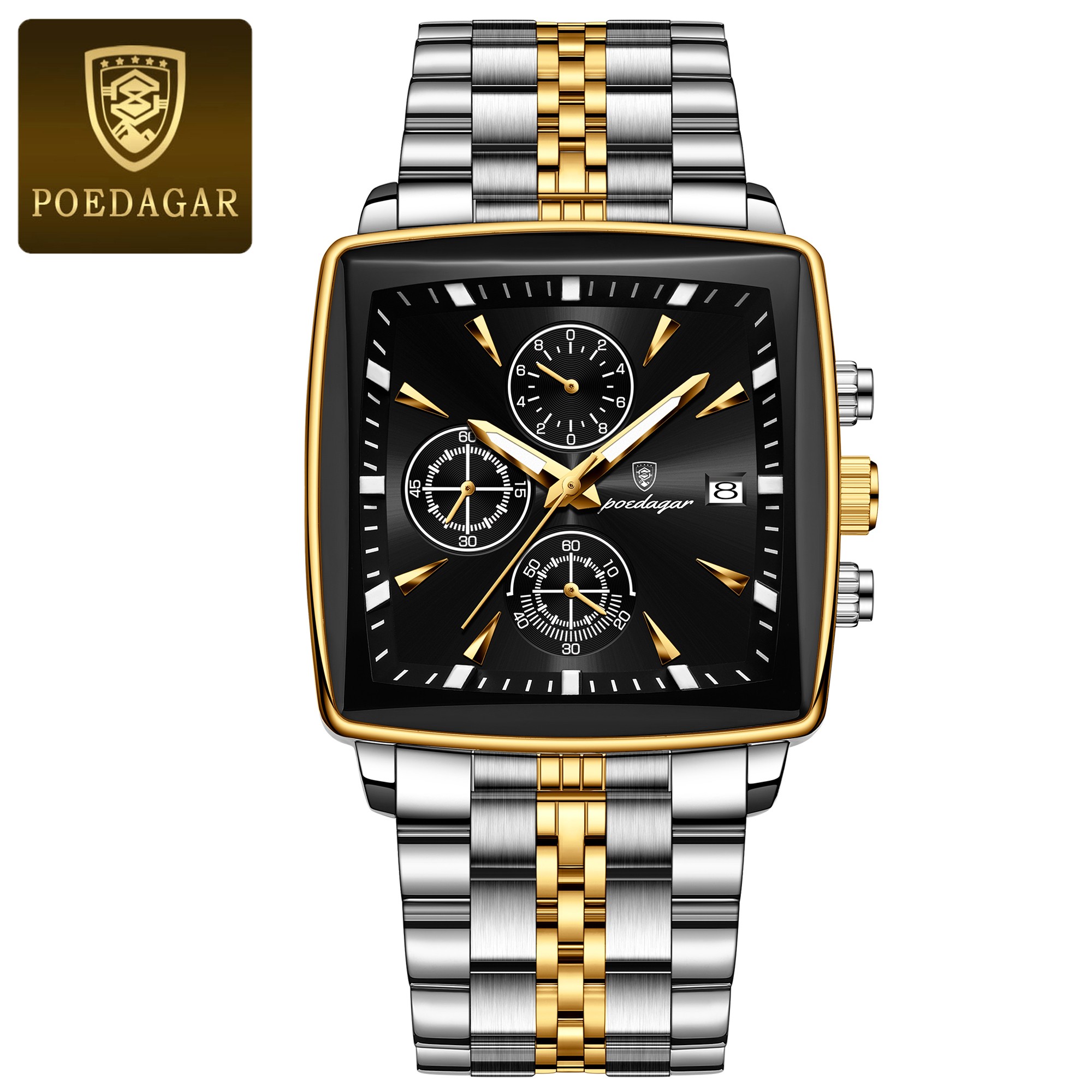POEDAGAR Luxury Square Mens Sports Watch