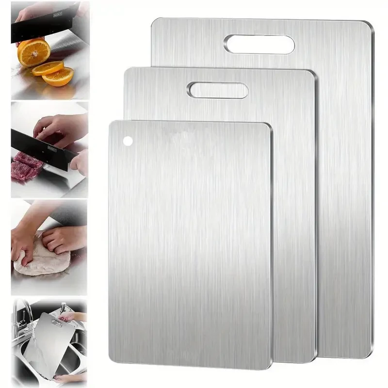2pcs Premium Stainless Steel Cutting Boards - Double-Sided, Food Grade for Meat & Vegetables, Durable Kitchen Prep Tool