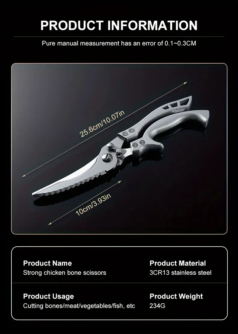 Stainless Steel Kitchen Scissors for Fish, Meat, Chicken, Fruits, Vegetables
