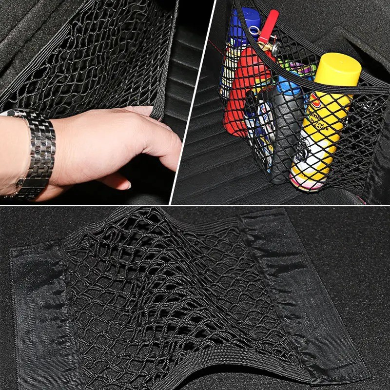 Universal Double Mesh Car Storage Bag  Trunk Storage Net & Fire Extinguisher Fixed Holder