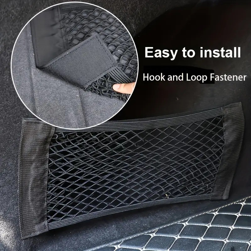 Universal Double Mesh Car Storage Bag  Trunk Storage Net & Fire Extinguisher Fixed Holder