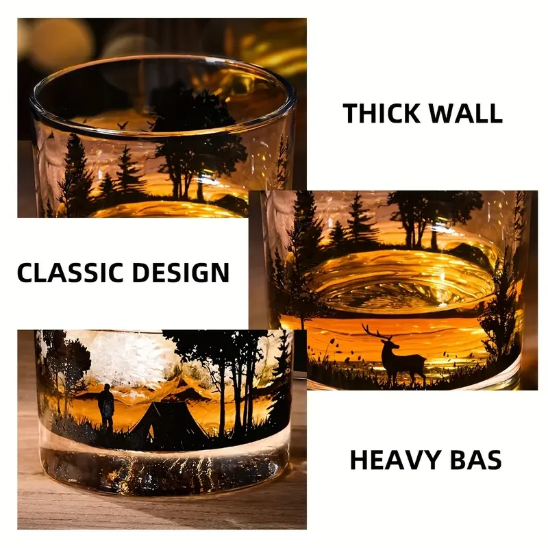 1pc, Exquisite Forest Landscape Whiskey Glass - Crystal Clear