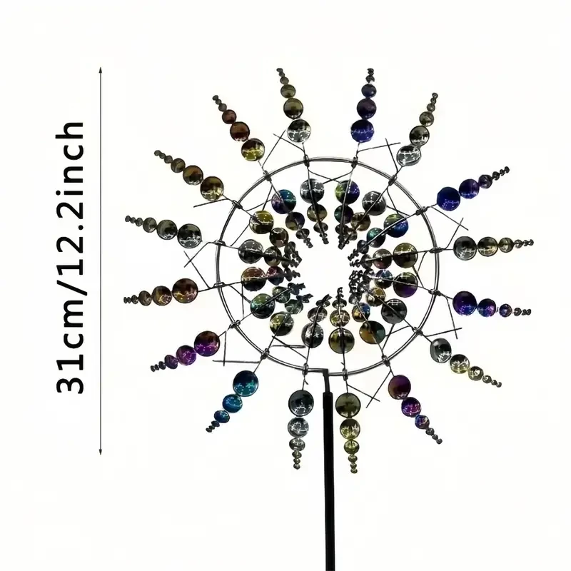 Iron Kinetic Wind Spinner with Reflective Gazing Balls - Dynamic Windmill for Garden, Lawn, Patio