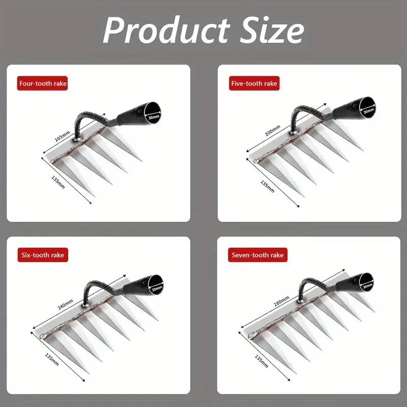 4 PCS Heavy-Duty Iron Rake Set