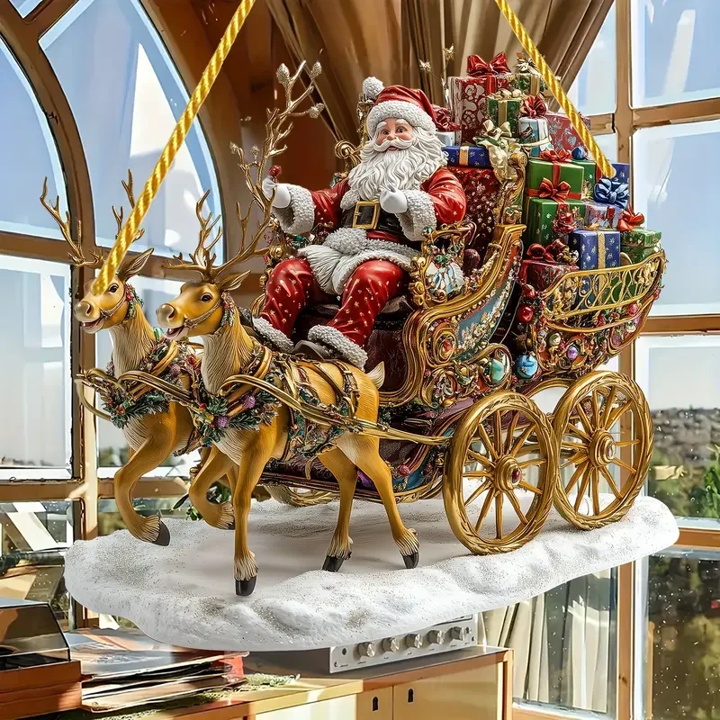 1pc Christmas Sleigh with Santa Claus Figurine - Bohemian Style, 19.81cm X 19.81cm, Acrylic, Multi-Purpose, No Text for Home, Coffee House, Bedroom Decor, Garden, Porch, And Home Decoration