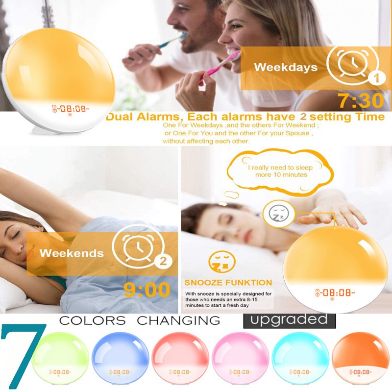 Wake Up Light Alarm Clock  Sunrise/Sunset Simulation, Dual Alarms, FM Radio, Nightlight with 7 Colors