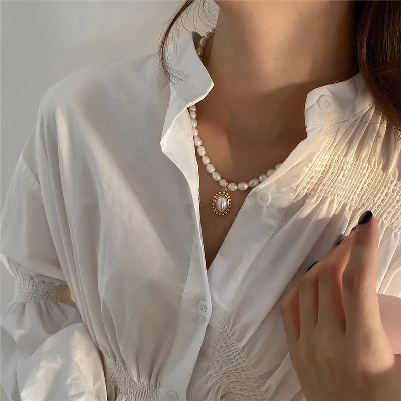 Sterling Silver Art Shaped Bead Pearl Pendant Necklace