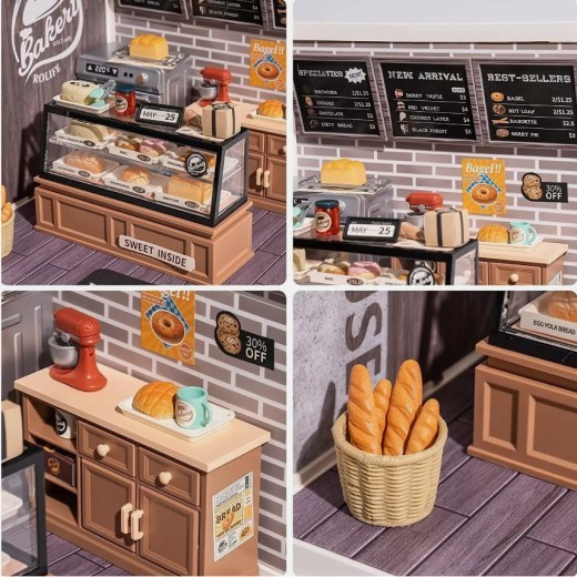 ROBOTIME DIY Miniature Dollhouse Kits Super Bakery Craft Kit For Xmas Gifts DW005B