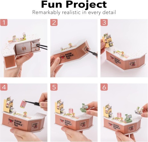 ROBOTIME DIY Miniature Dollhouse Kits Super Creator Double Joy Bubble Tea DW006