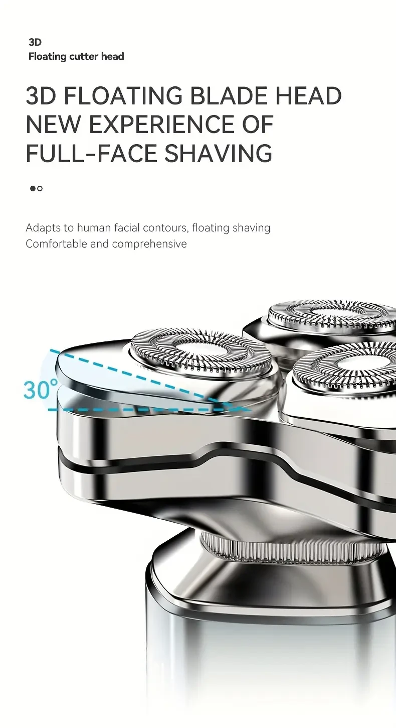 Kemei Men's Electric Shaver with UV-Plated Body, Magnetic Floating Head, LED Display, Long Battery Life, 3 Stainless Steel Blades, Rotary Design, Travel Lock - T103