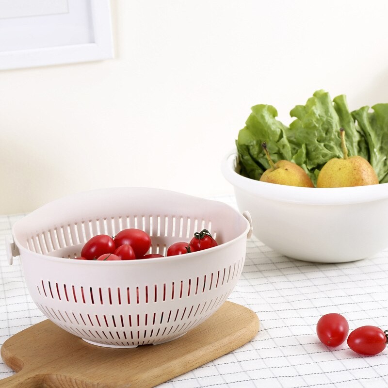 Double-Layer Rotating Fruit and Vegetable Draining Basket