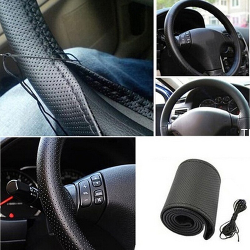 DIY Artificial Leather Steering Wheel Cover Kit  Soft Texture, Needles & Braid Thread